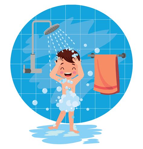 little kid take a shower and wash body 15632584 Vector Art at Vecteezy
