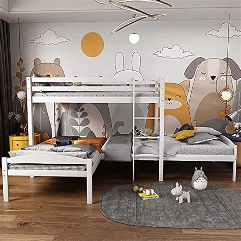 STP-Y Triple Bunk Beds L-Shape Bunk Bed Frame for 3 Wood India | Ubuy