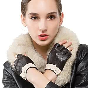 Buy nappaglo Fingerless Guantes de piel de la Mujer piel napa mitad ...