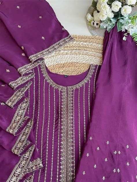 PREMIUM CREPE PARTY WEAR SUIT(WINE)