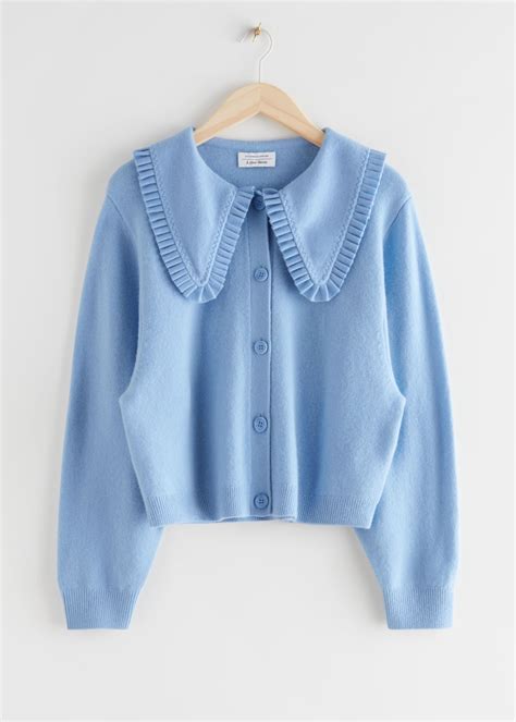 Statement Collar Wool Knit Cardigan - Light Blue - Cardigans - & Other ...