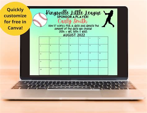 Free Calendar Fundraiser Template Baseball