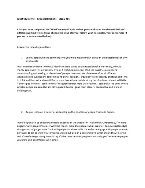 What's my style reflection questions - What’s My style – Group ...
