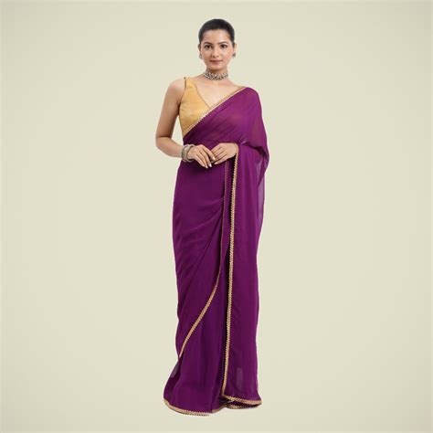 Kinara Purple Georgette Saree with Gota Patti for Party & Festive – Binks