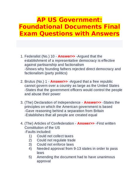 AP US Government: Foundational Documents Final Exam Questions and ...