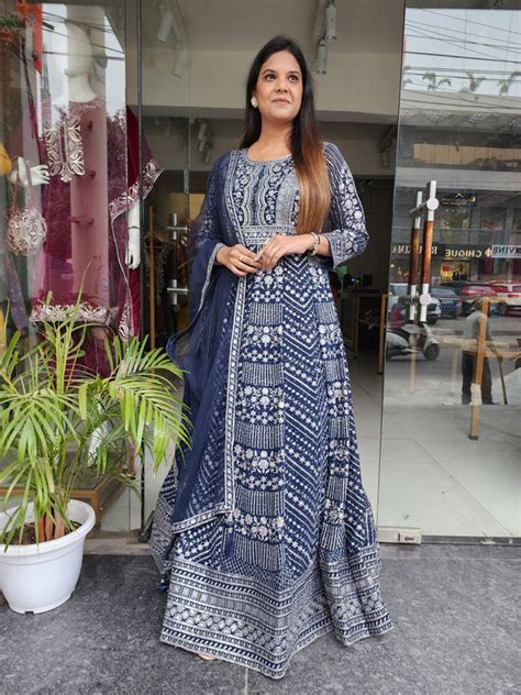 Heer blue embroidered maxi gown – MODERNSAHIBA