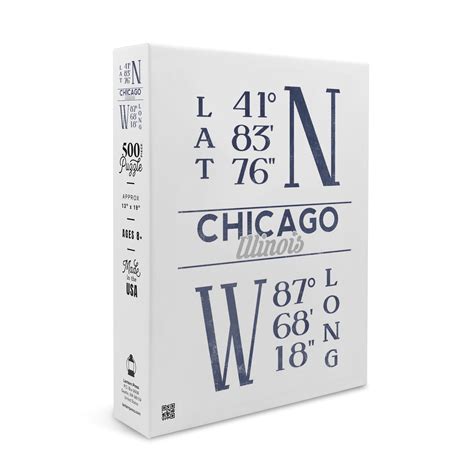 Chicago, Illinois, Latitude and Longitude (Blue) (19x27 inches, Premium 500 Piece Jigsaw Puzzle ...
