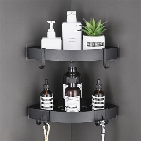 Buy TRUSTLIFE Bathroom Corner Shelf Black Shower Caddy Corner Adhesive ...