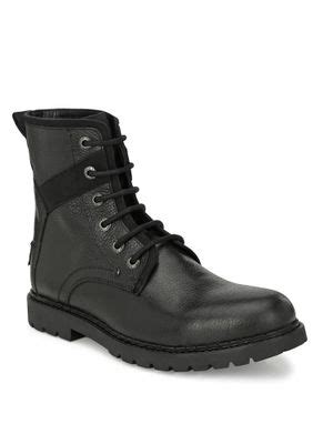 Buy CARLO ROMANO Milled Leather Black Casual High Ankle Boots Online