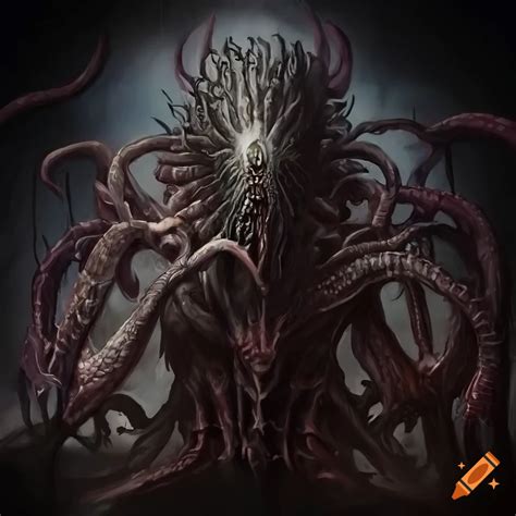Realistic painting of a lovecraftian monster with tentacles and wings ...