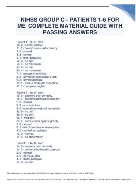 NIHSS GROUP C - PATIENTS 1-6 FOR ME COMPLETE MATERIAL GUIDE WITH ...