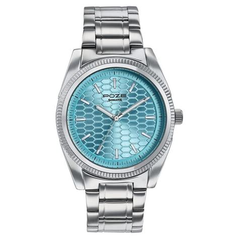 Buy Online Poze By Sonata Quartz Analog Blue Dial Silver Metal Strap ...