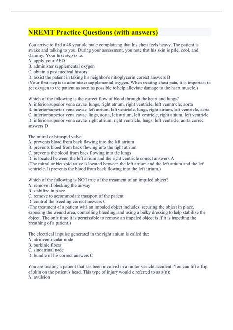 NREMT Practice Questions (with answers) - EMT-B - Emergency Medical ...