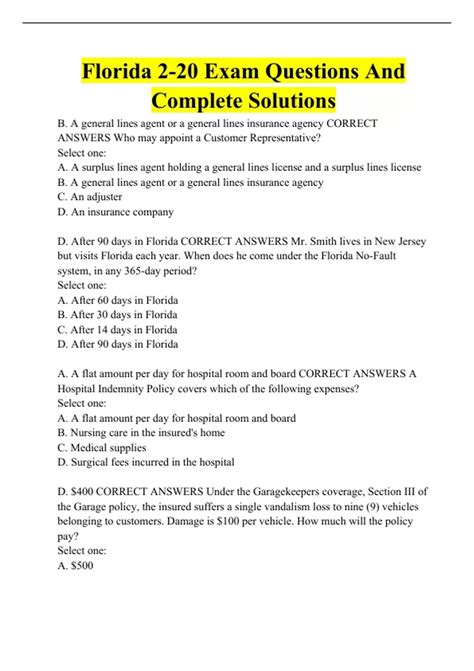 Florida 2-20 Exam Questions And Complete Solutions - Florida General ...