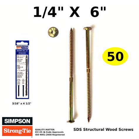 SDS Structural Wood Screws 1/4" x 6" Simpson Strong-Tie. Zinc Chromate ...