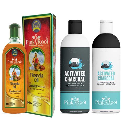 Buy Pink Root Thanda Oil Sandalwood 200ml, Activated Charcoal Shampoo ...