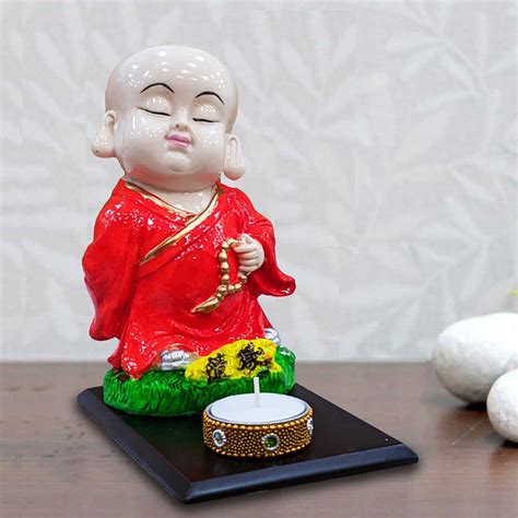 Buy Baby Monk Buddha Statue With Candle Tealight Holder Online | Call ...