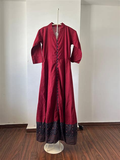 Red Ajrakh Bordered Anarkali – Silai Studio