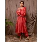 Orange Embroidered Chanderi Silk Suit - Set of 3