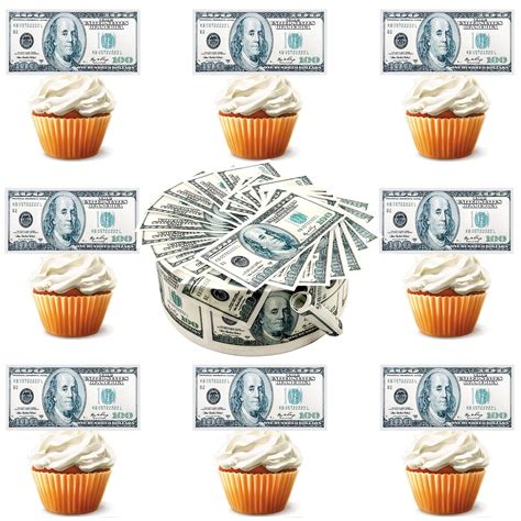Tiokkut 50 Pcs Edible Dollar Cake Decorations New 100 Dollar ...