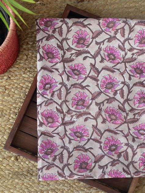 Beige Bagru Hand Block Printed Pure Cotton Fabric – Weaves of Tradition