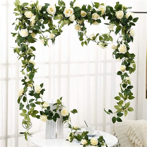 Buy Romantic Rose Vine, Artificial Garland Hanging Fake Rose Ivy Silk ...