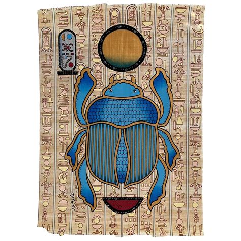 Scarab Beetle Ancient Egypt Artifacts Papyrus Painting Sacred Scarab