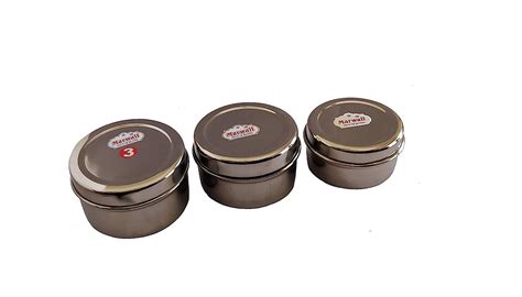 Buy MARWALL Stainless Steel 3 Pcs Mini Container Dibbi Set (200ml,300ml ...