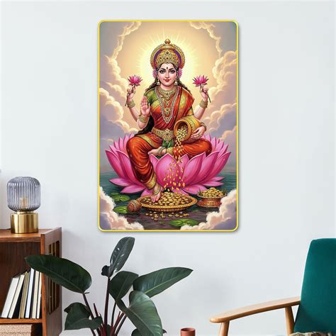The Castle Decor Goddess Lakshmi Wall Art, Digital Print with Golden S