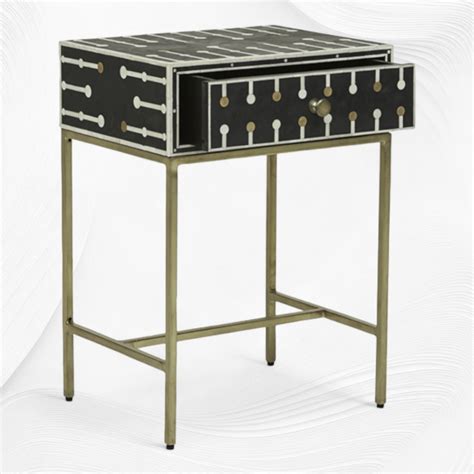 Dot Bone Inlay Nightstand 1 Drawer Black – Luxury Handicrafts