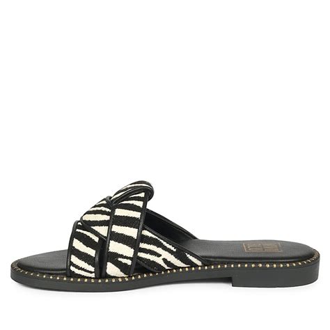 Jaylani Black White Leather Flat Sandals – SaintG India