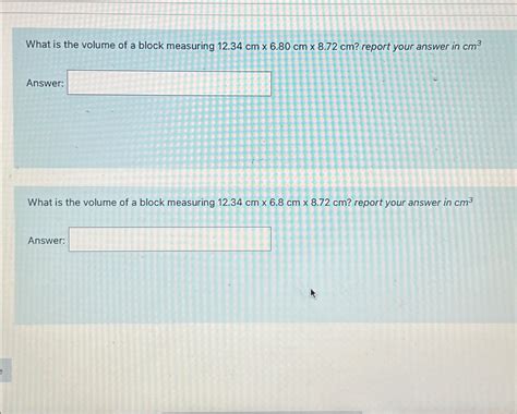 Solved What is the volume of a block measuring | Chegg.com - volume of block