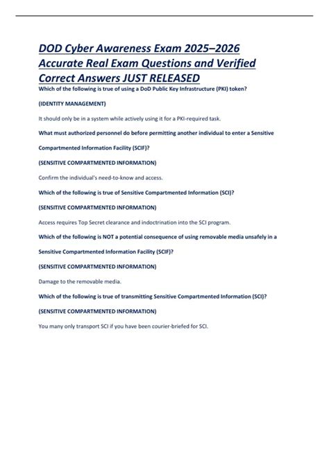 DOD Cyber Awareness Exam 2025-2026 Accurate Real Exam Questions and ...