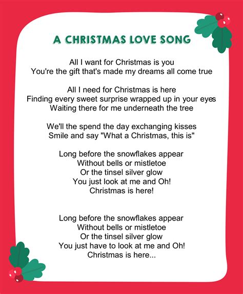 Christmas Printable Song Lyrics - Printable Calendars AT A GLANCE