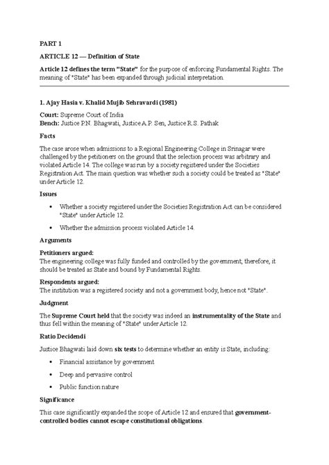 Fundamental Rights Case Laws: Key Judgments and Interpretations - Studocu