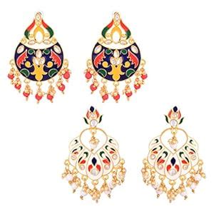 Yellow Chimes Chandbali Earrings for Women Combo 2 Pairs Multicolor ...