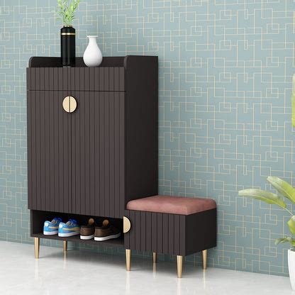 Dark Grey Shoe Cabinet with Drawer and Shutter, Shoe Rack with Seating ...