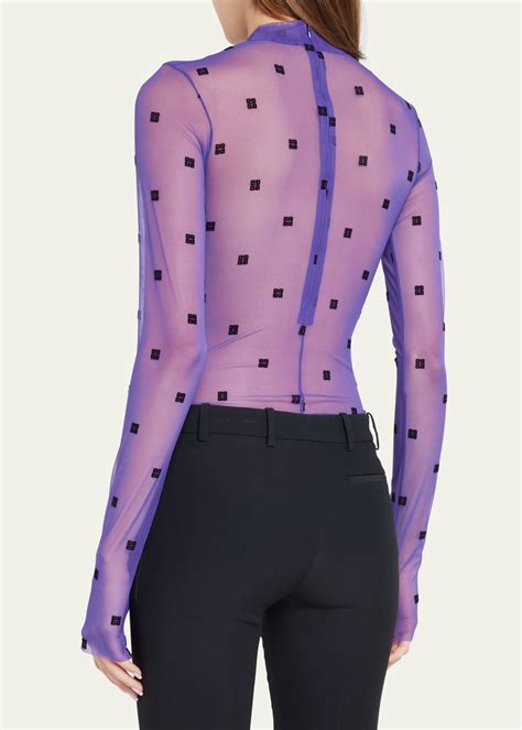 Givenchy 4G Jacquard Mock-Neck Sheer Bodysuit - Bergdorf Goodman