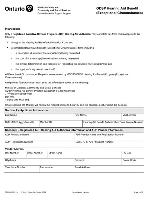 Fillable Online ODSP Hearing Aid Benefit (Exceptional Circumstances ...