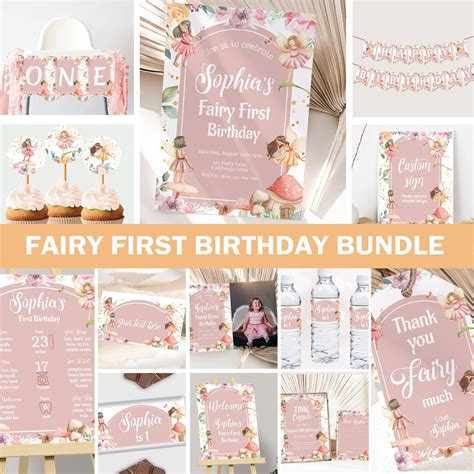 Fairy First Birthday Invitation Bundle My Fairy First Birthday Decorations Fairy 1st Decor ...