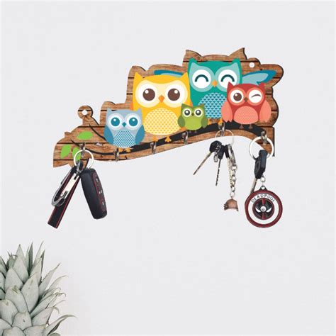 Webelkart Premium 'Owl Family' Decorative Wooden Printed Key Holder for ...