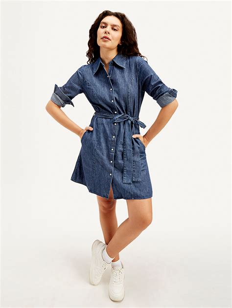 Women's Solid Navy Spread Collar Dress – Levis India Store