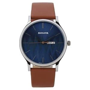 Sonata Knot Blue Dial Leather Strap Analog Watch for Men-NR77105SL05 ...