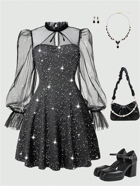 SHEIN Lunivi Teen Girls' Ruffle Collar Mesh Lantern Sleeve Patchwork ...