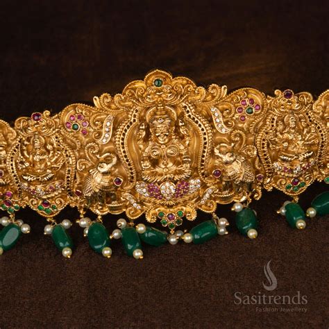 Premium Temple Matte Gold Lakshmi Hip Belt for Brides - Sasitrends