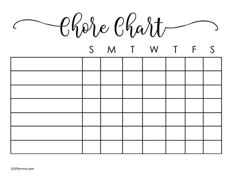 Printable Family Chore Chart Starting With Sunday ...