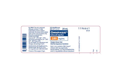 Omnipaque 180 Iohexol 180 mg / mL Injection Vial 20 mL