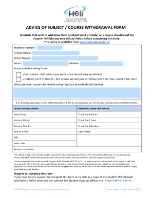 Fillable Online Advice of Subject / Course Withdrawal Form Fax Email ...