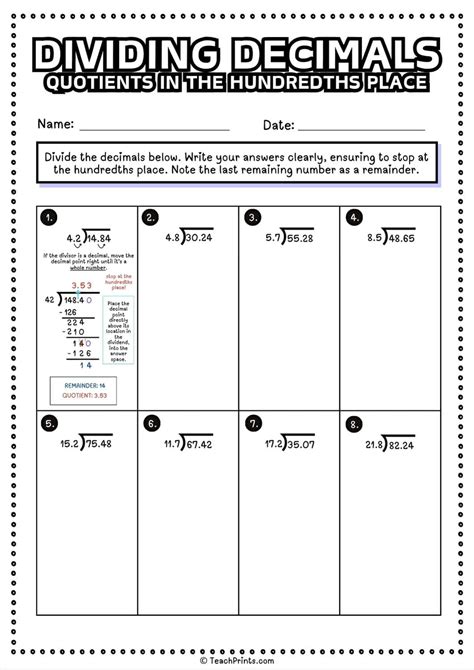 Free Dividing Decimals Worksheets - Teach Prints