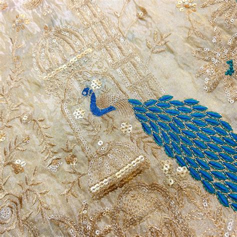 DYEABLE Embroidered Dual Tone Shimmer Tissue with Peacock Motifs ...